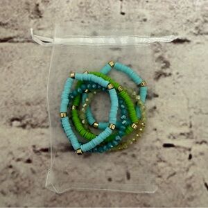 Set of Five Beaded Stretch Elastic Bracelets